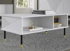 Stolik kawowy WOODY 110x55 cm frezowany biały mat