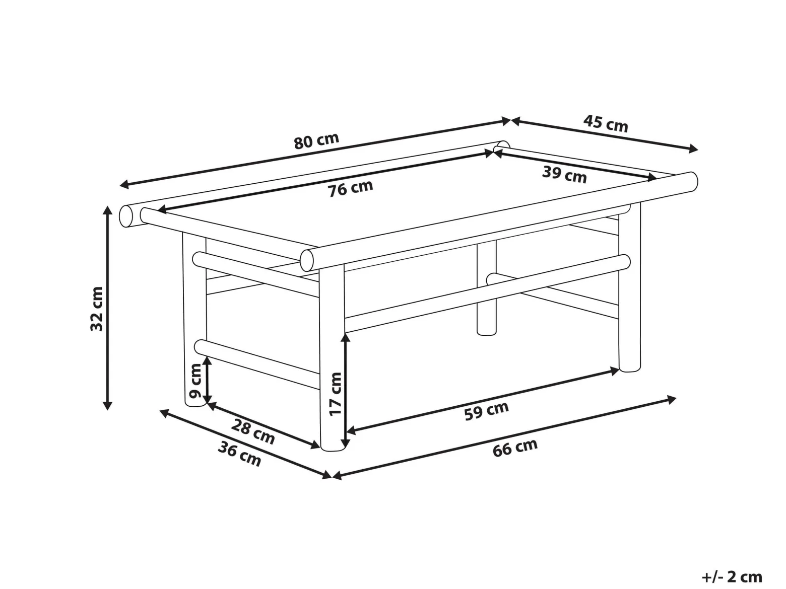 Stolik kawowy 80 x 45 cm prostokątny bambusowy