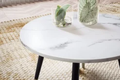 Stolik Kawowy 60x60 Marmur Okrągły Metalowy Stolik Salon Sofa