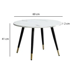Stolik Kawowy 60x60 Marmur Okrągły Metalowy Stolik Salon Sofa