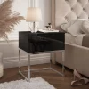 Stolik nocny BLANCO GLAMOUR chrom/czarny połysk push