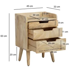 Stolik Nocny Mango Drewno Lite 63 cm Szafka Nocna z 3 Szufladami