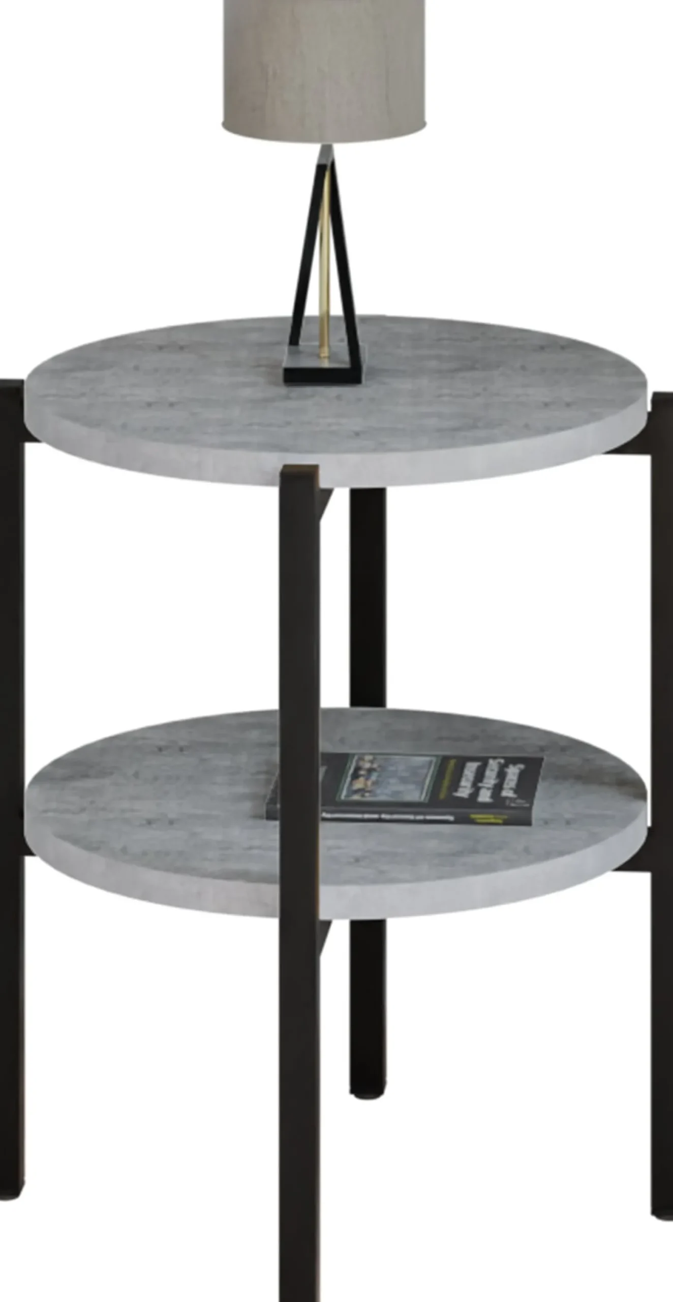 Stolik nocny okrągły loft z półką 35x35x46 cm metalowy czarny