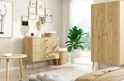 Stolik okrągły kawowy Boho - Dąb craft złoty