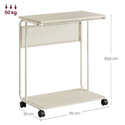 Stolik pomocniczy boczny C na kółkach kremowy stal 55x33x65,8 cm 2 półki