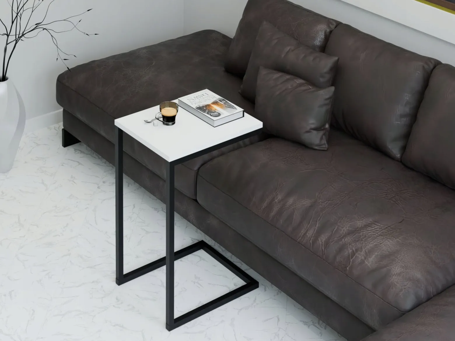 Stolik pomocniczy boczny kawowy przystawny pod laptopa metalowy czarny loft