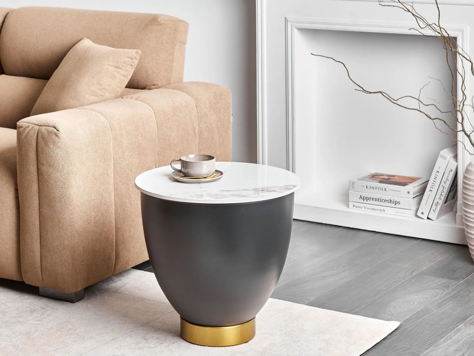 Stolik pomocniczy ceramiczny blat biały