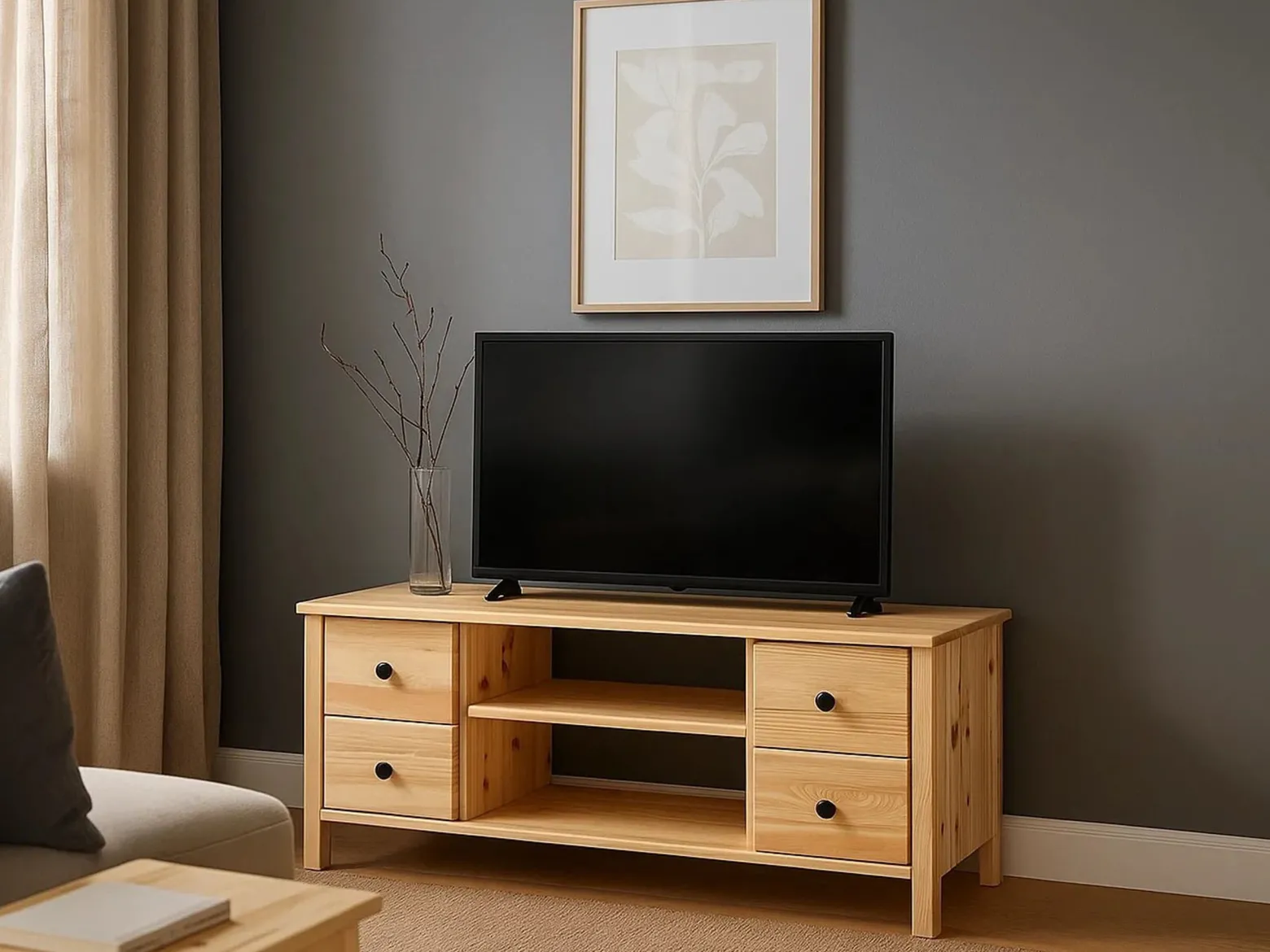 Stolik RTV 118 drewniany PRESTIGE, kolor sosnowy