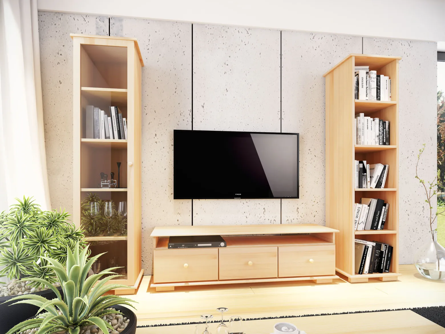 Stolik RTV Modern II 115 cm drewniany, kolor sosnowy