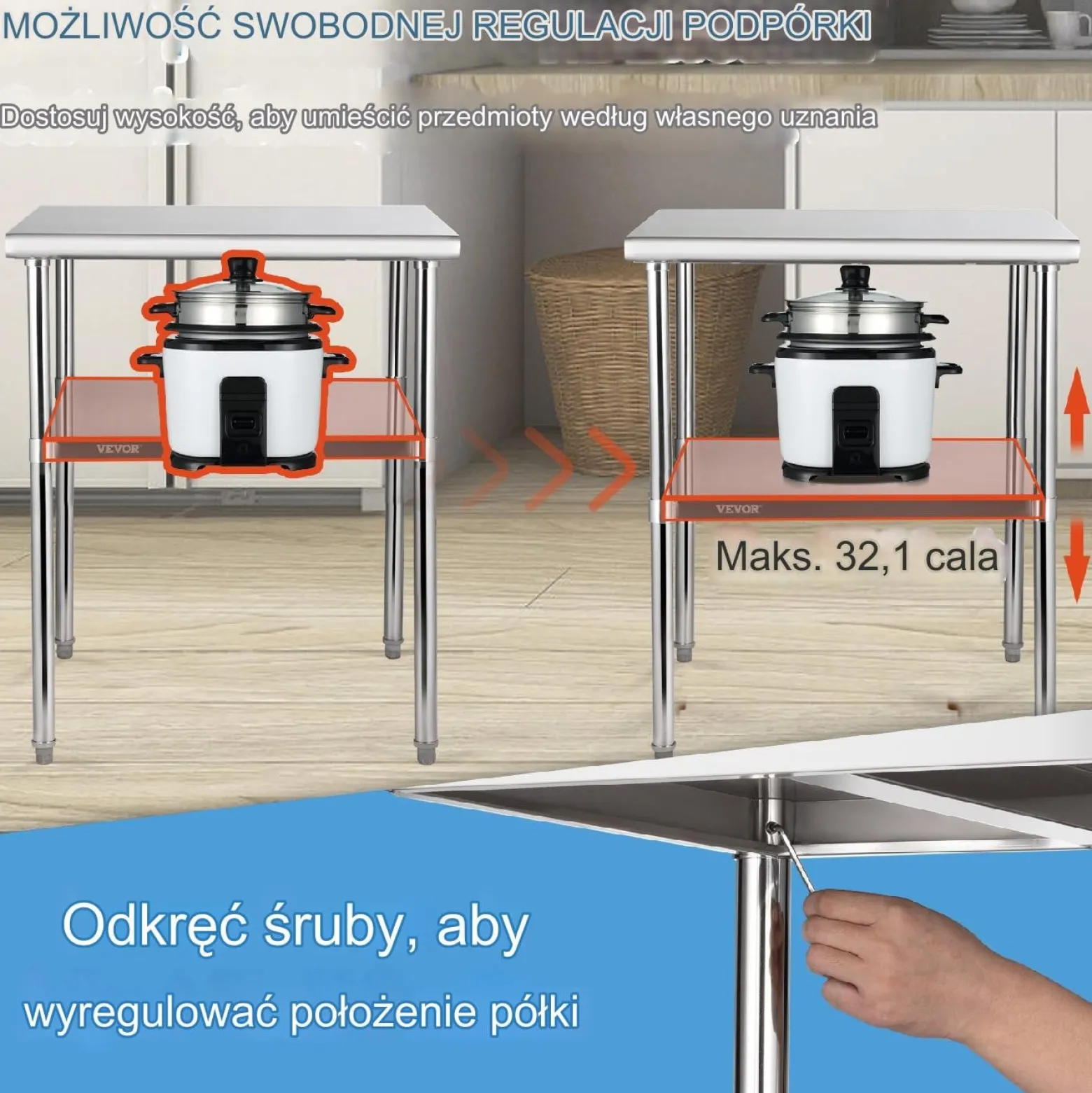 Stół roboczy blat gastronomiczny nierdzewny – 76,2 x 76,2 cm