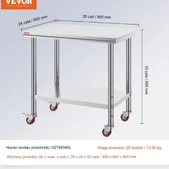 Stół roboczy ze stali nierdzewnej – Nośność 317 kg 90x60x80 cm