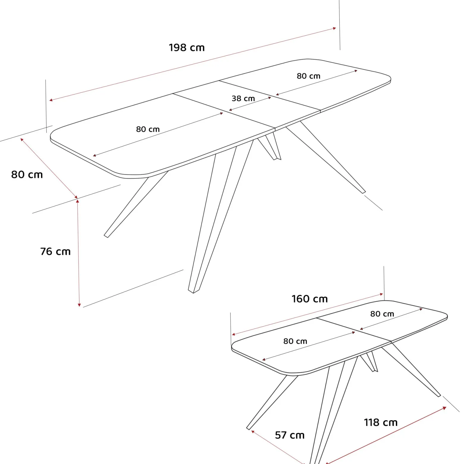 Stół rozkładany FENTO 160/198 cm - dąb artisan/czarne nogi