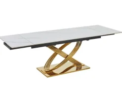 Stół rozkładany HERMES II 160x90 cm biały marmur/ złoty