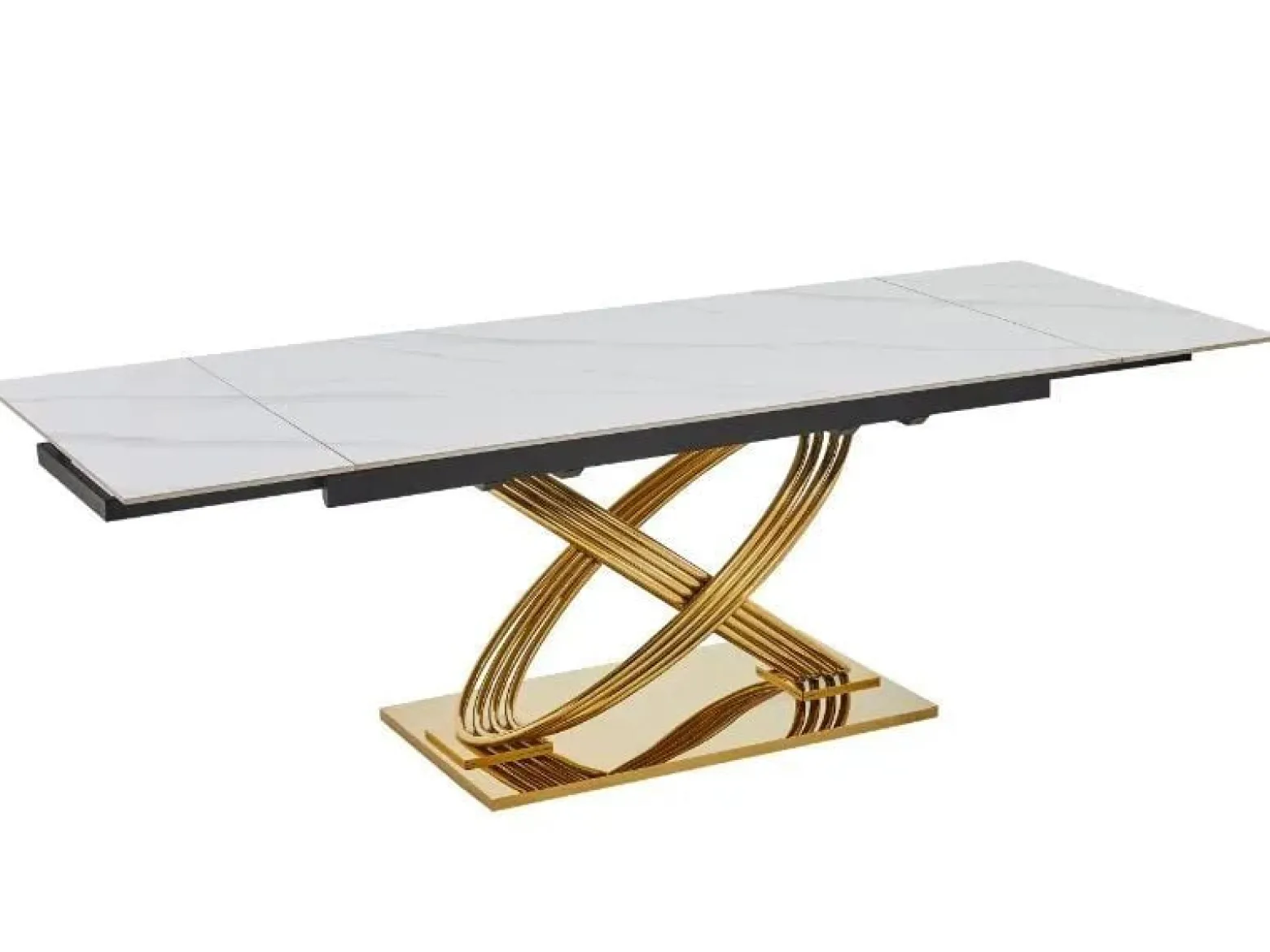 Stół rozkładany HERMES II 160x90 cm biały marmur/ złoty
