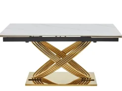 Stół rozkładany HERMES II 160x90 cm biały marmur/ złoty