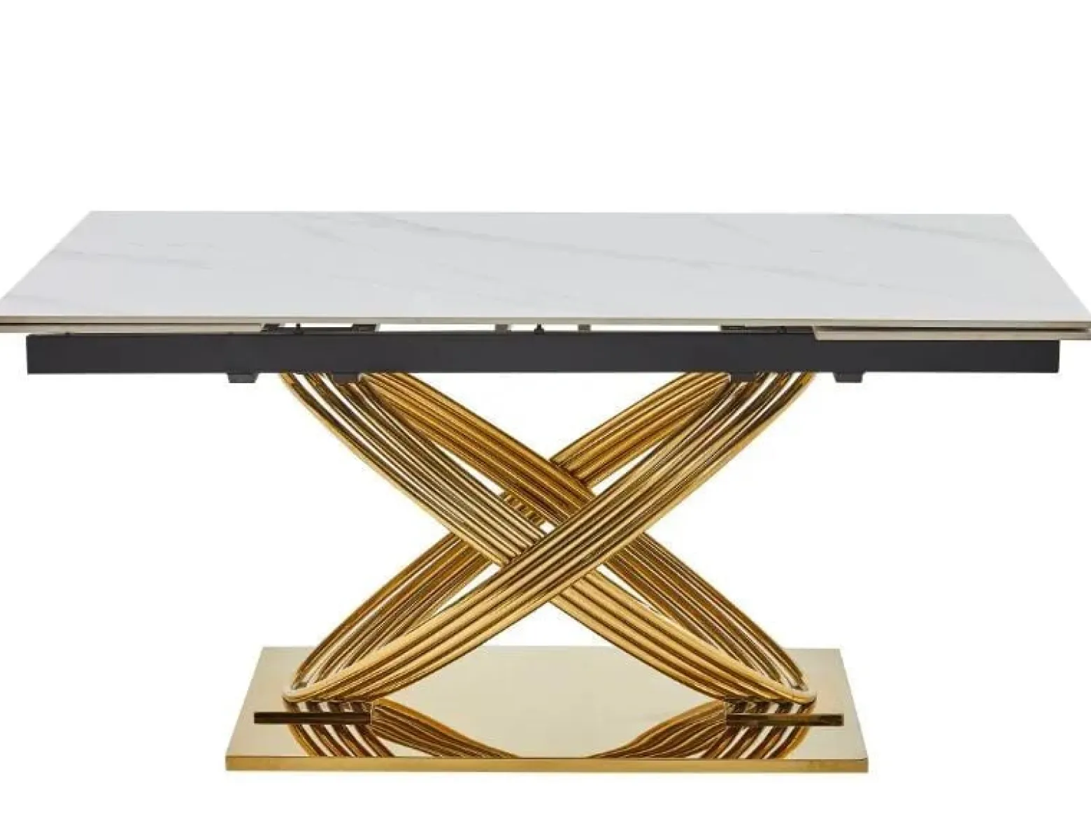 Stół rozkładany HERMES II 160x90 cm biały marmur/ złoty