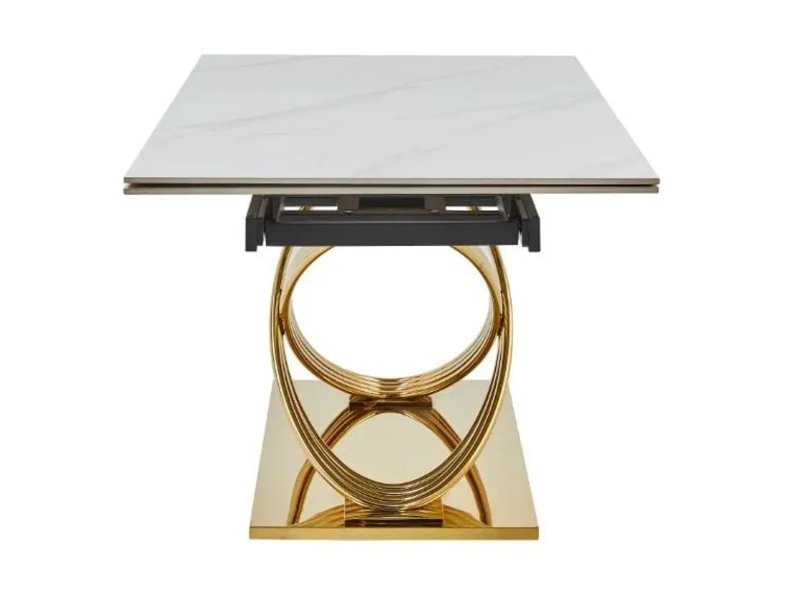 Stół rozkładany HERMES II 160x90 cm biały marmur/ złoty