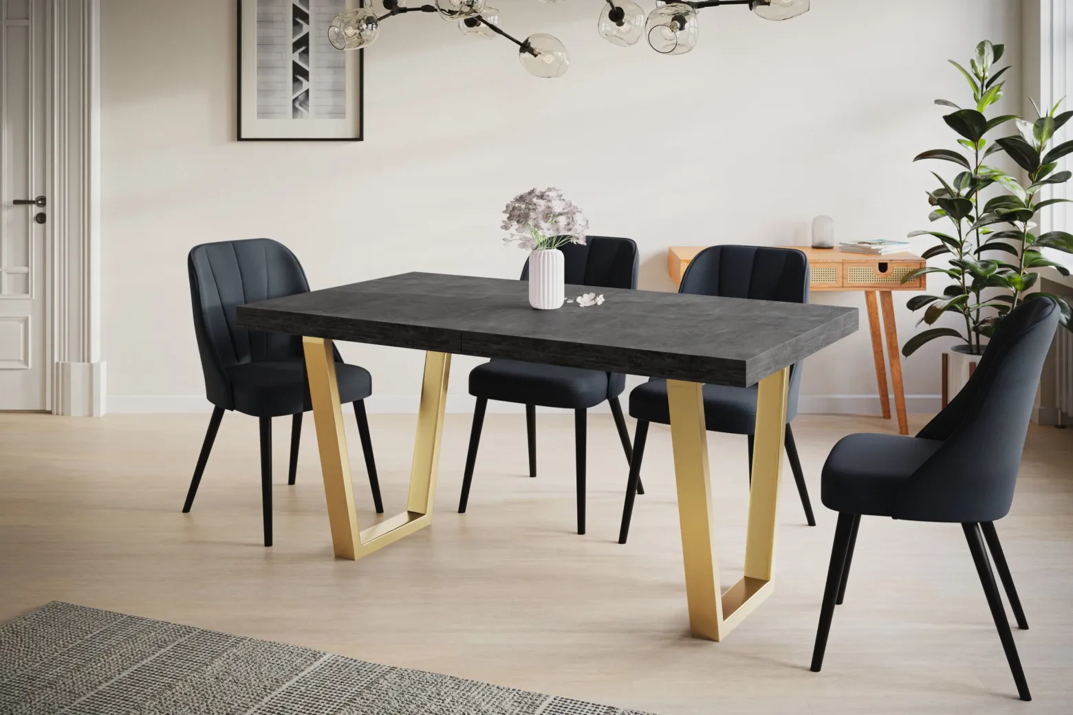 Stół rozkładany LOFT TRAPEZ 120/220X80 Atelier ciemny/złoty
