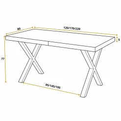 Stół rozkładany LOFT X 120/220X80 Czarny/złoty