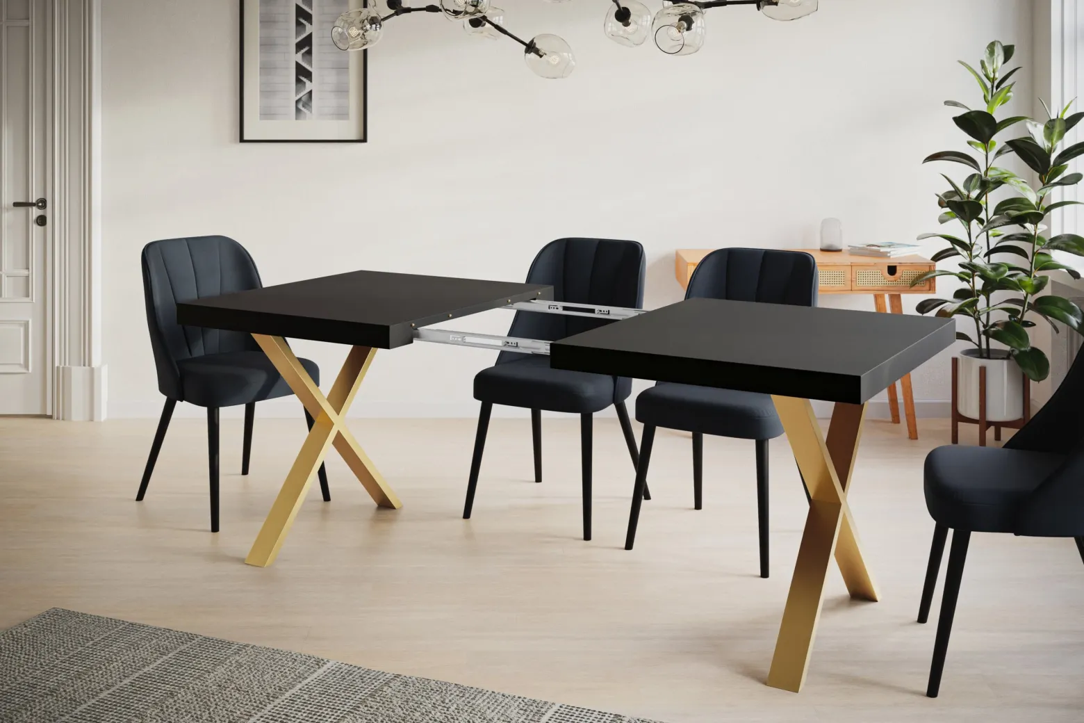 Stół rozkładany LOFT X 120/220X80 Czarny/złoty