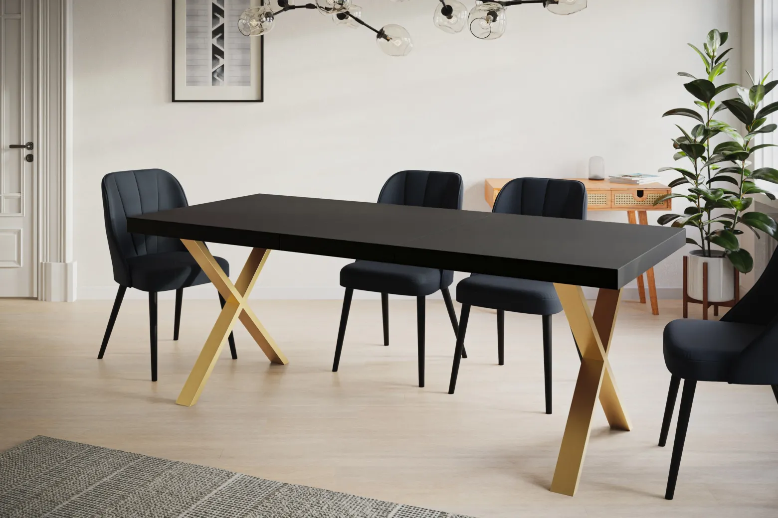 Stół rozkładany LOFT X 120/220X80 Czarny/złoty