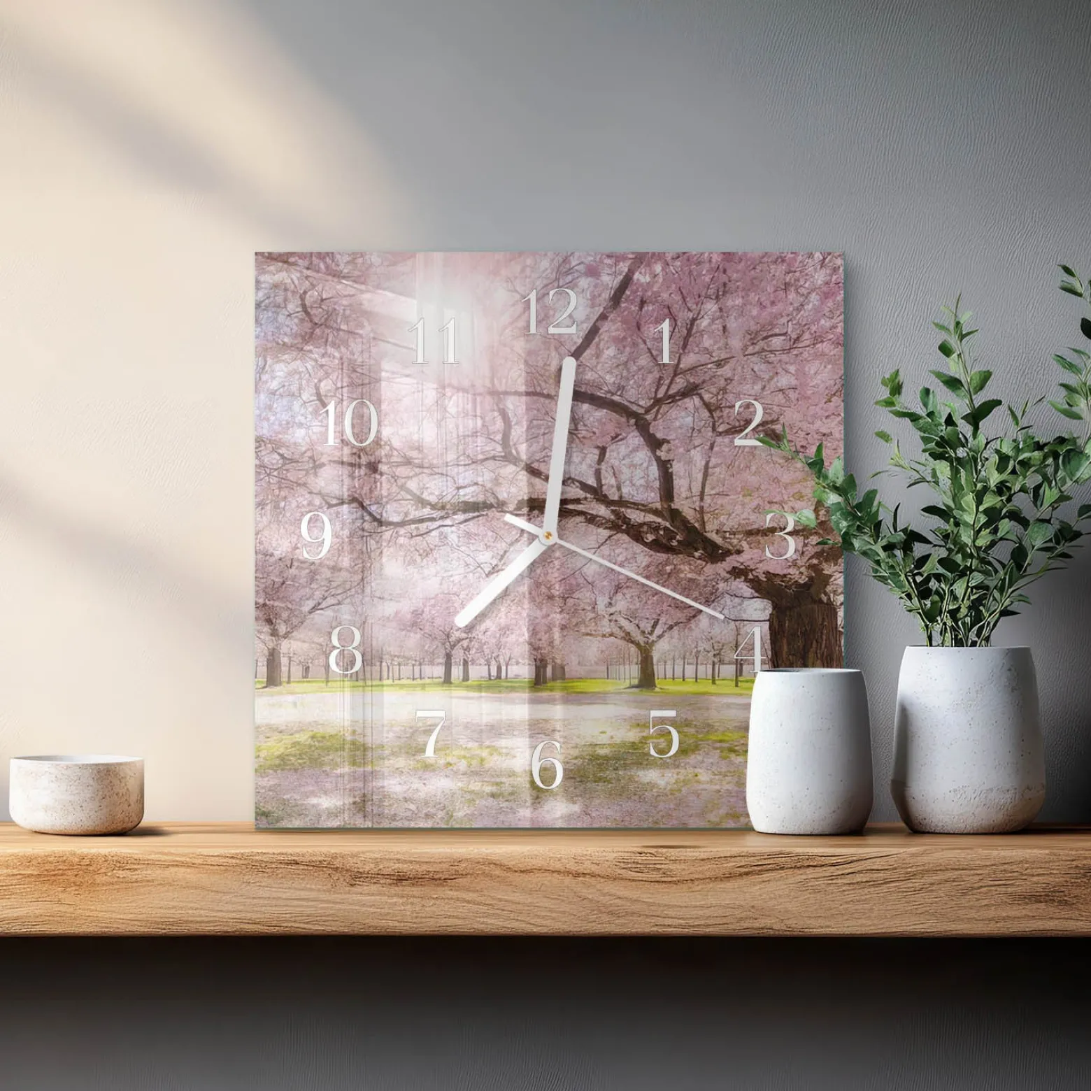 Stylowy zegar 30x30 Drzewa Wiśniowe zegar ścienny