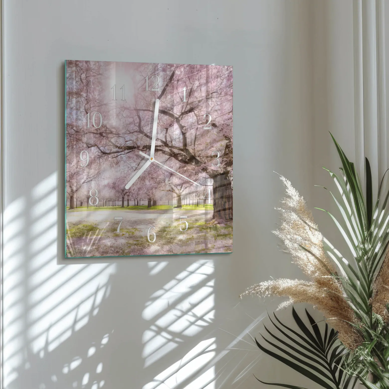 Stylowy zegar 30x30 Drzewa Wiśniowe zegar ścienny
