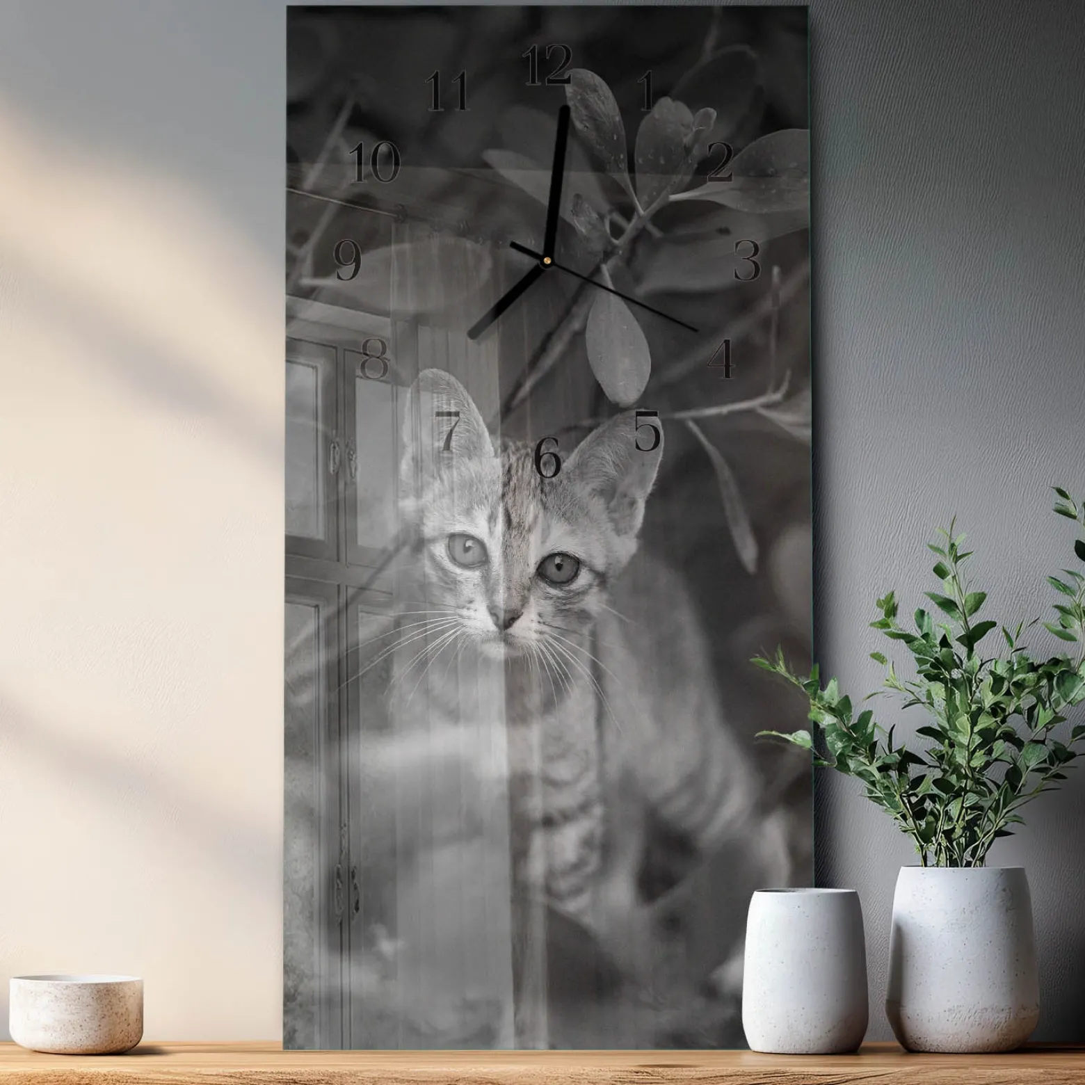 Stylowy zegar 30x60 Kot design na ścianę