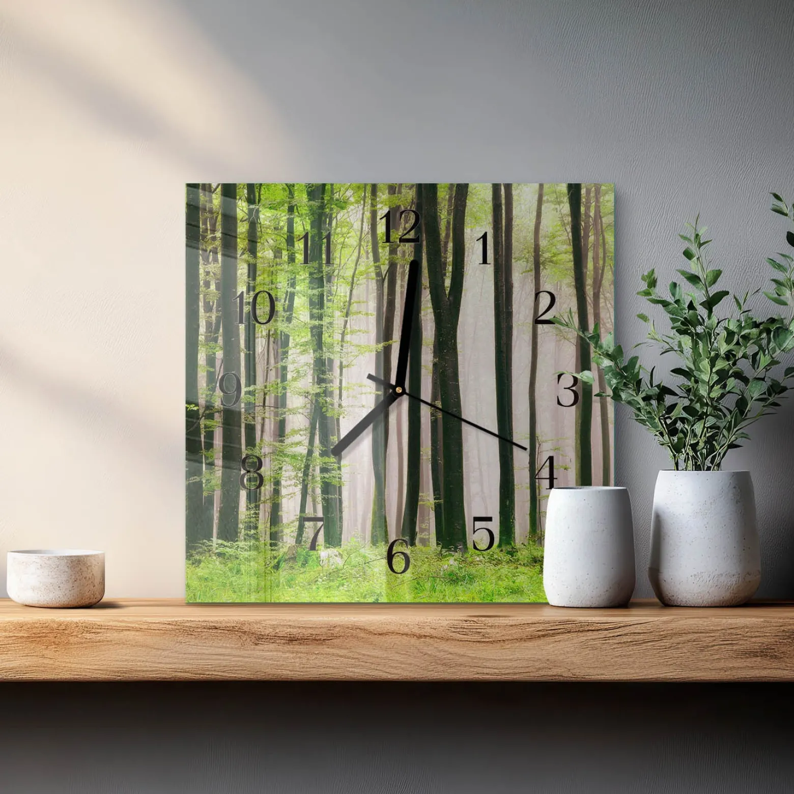 Stylowy zegar 30x30 Las zegar ścienny