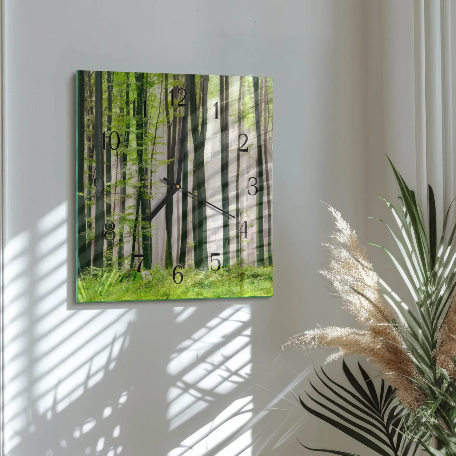 Stylowy zegar 30x30 Las zegar ścienny