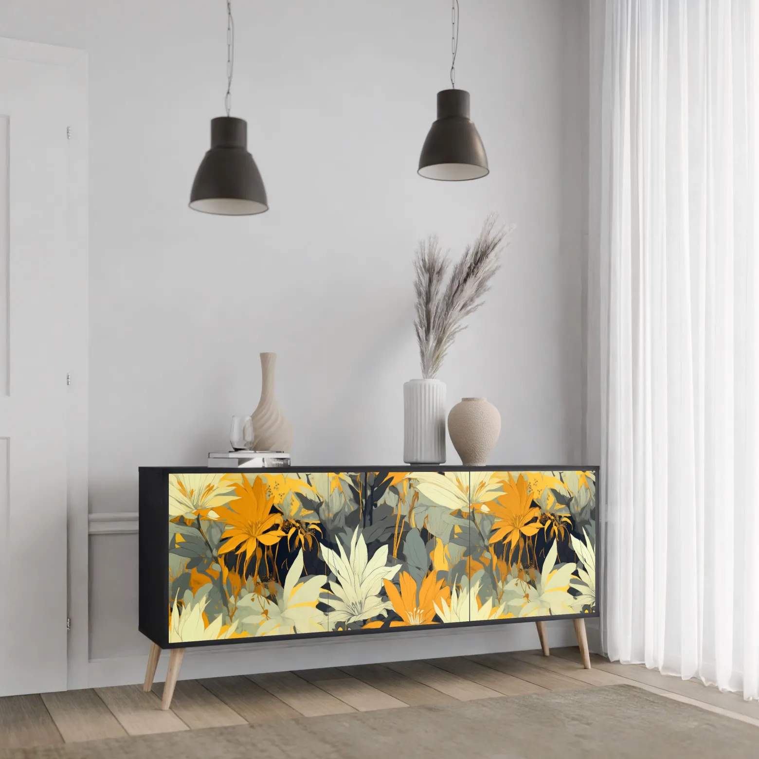 SUNKISSED LILY Komoda 3 drzwi Czarna-Bukowa skośna