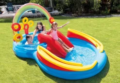 Super kolorowy tęczowy plac zabaw z basenem i zjeżdżalnią INTEX 57453