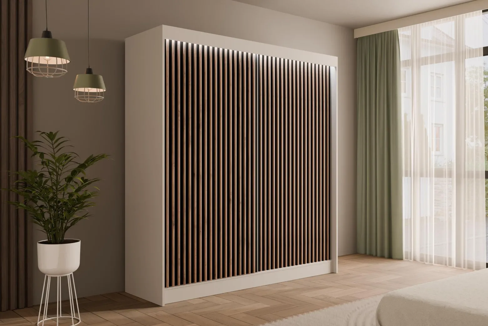 Szafa LED z drzwiami przesuwnymi i lamelami VILANv2 200 x 215 cm