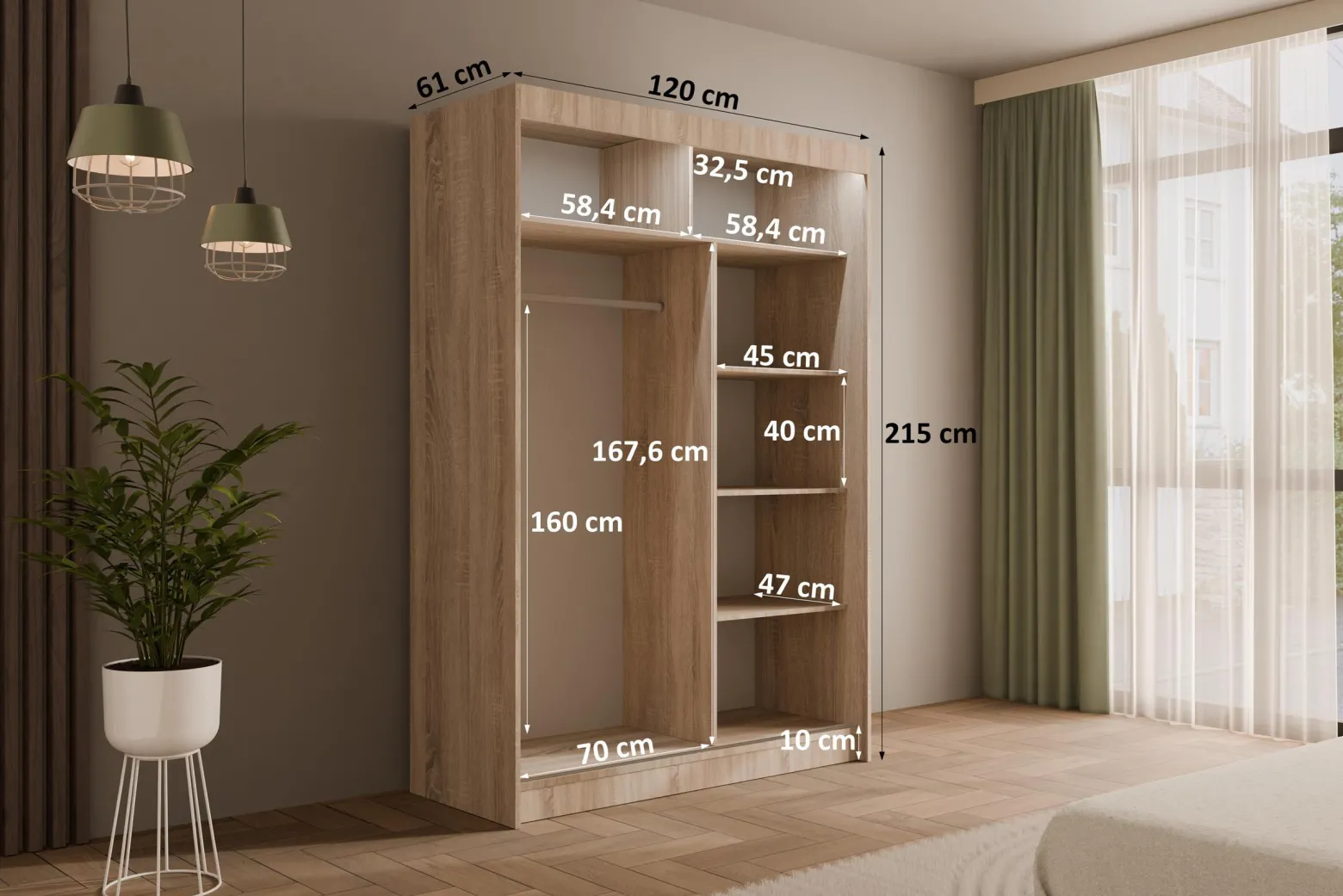 Szafa LED z drzwiami przesuwnymi i lamelami VILANv2 100 x 215 cm