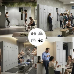 Szafa L-Kształtna 4 Skrytki Jasny Szary Stal