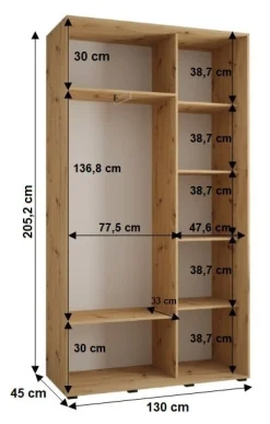 Szafa przesuwna 45 Cannes 3 130 biały+artisan+czarny