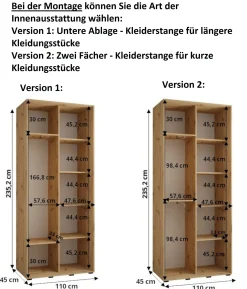 Szafa przesuwna 45 wysoka DAVOS 12 110 czarny+artisan+srebrny