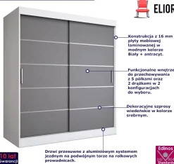 Szafa przesuwna biały + antracyt 180 cm - Zyero