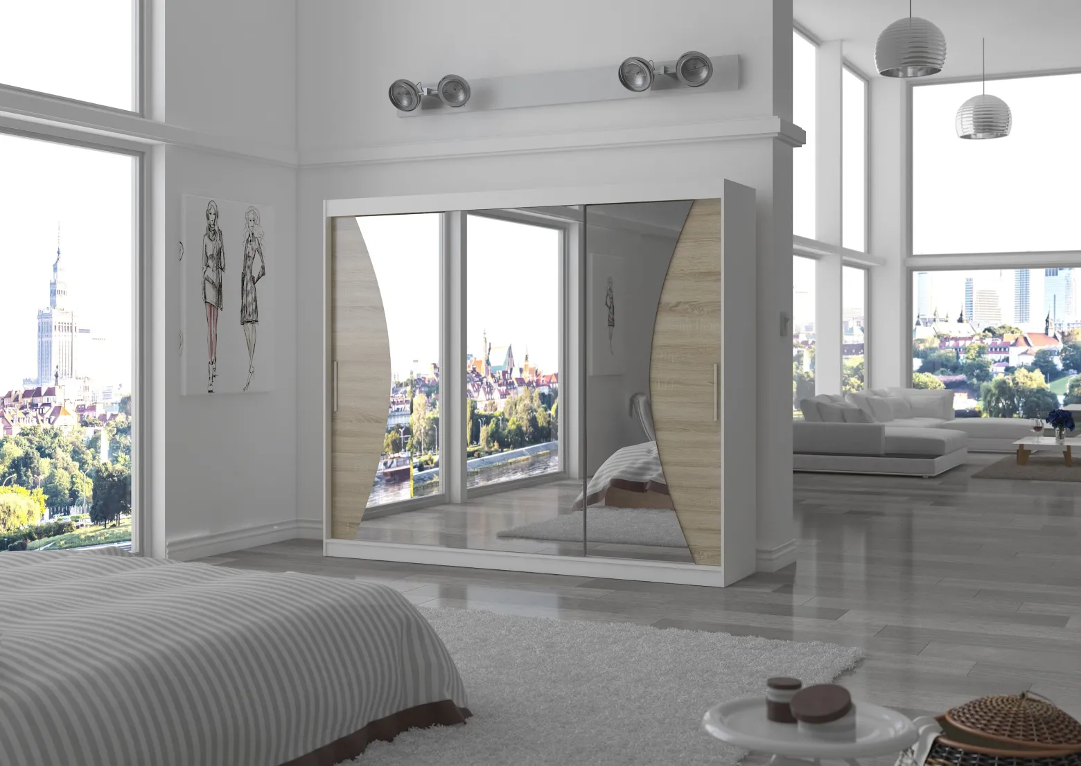 Szafa przesuwna z lustrem DIEGO 250 White
