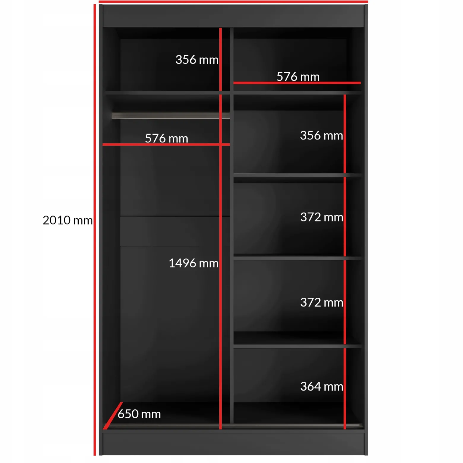 Szafa przesuwna z lustrem Como 2D2L 120 Czarna