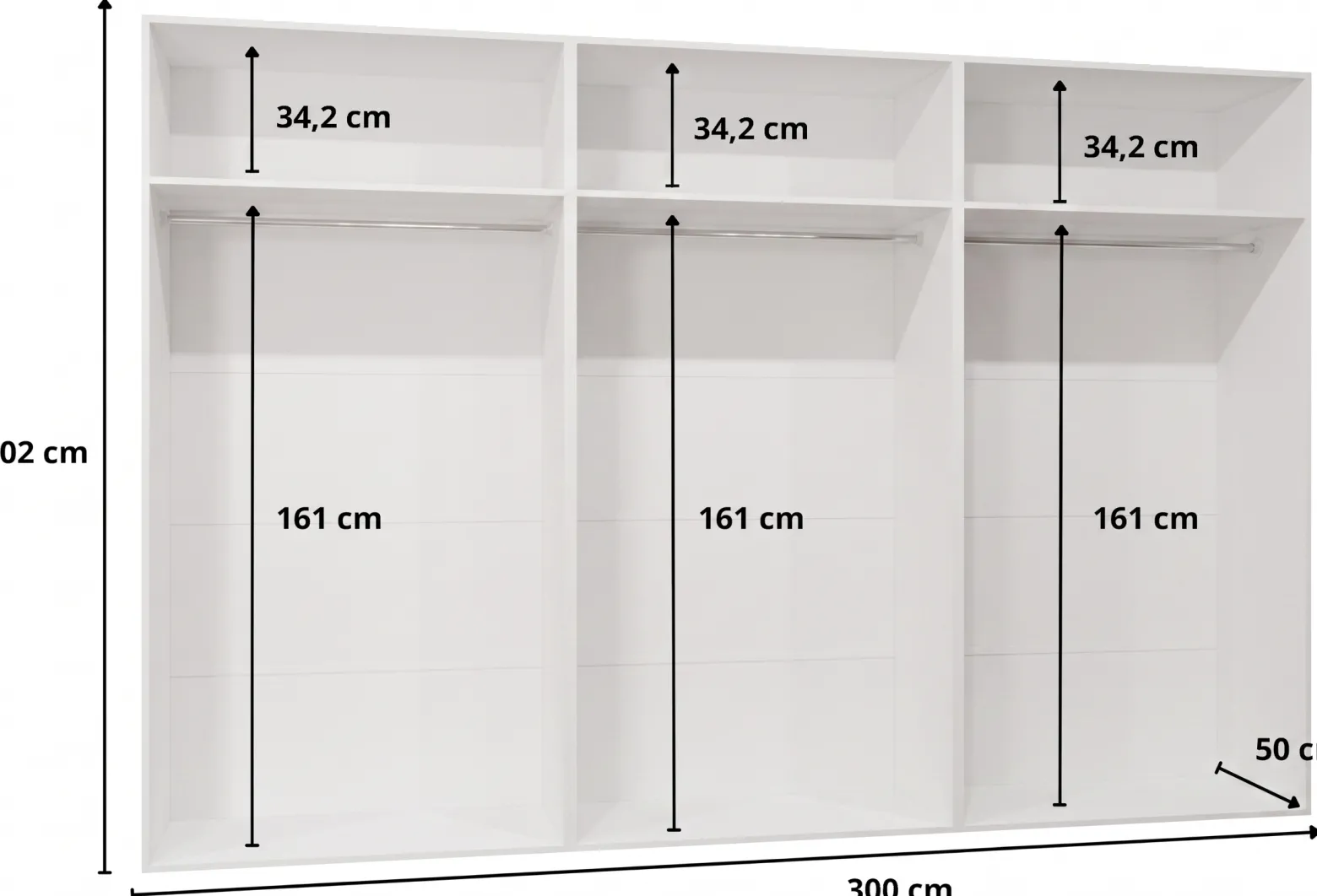 Szafa uchylna otwierana Kris 300 2LD2LM wys 202 cm Biały + Czarny