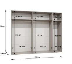 Szafa uchylna z lustrem PIANO 2 250 wys 202 cm Czarny + u Złoty