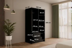 Szafa z drzwiami skrzydłowymi i lustrem KOLIN 100 x 200 cm