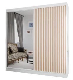 Szafa z lamelami i lustrem 200 cm - biała + lam. craft złoty