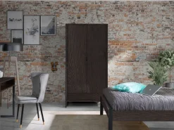 Szafa drewniana LOFT WOOD z drążkiem i półkami, kolor orzech
