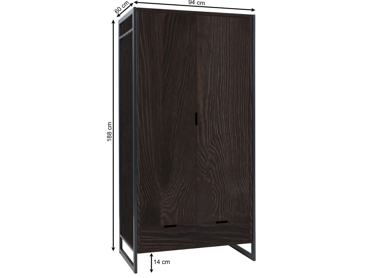Szafa drewniana LOFT WOOD z drążkiem i półkami, kolor orzech