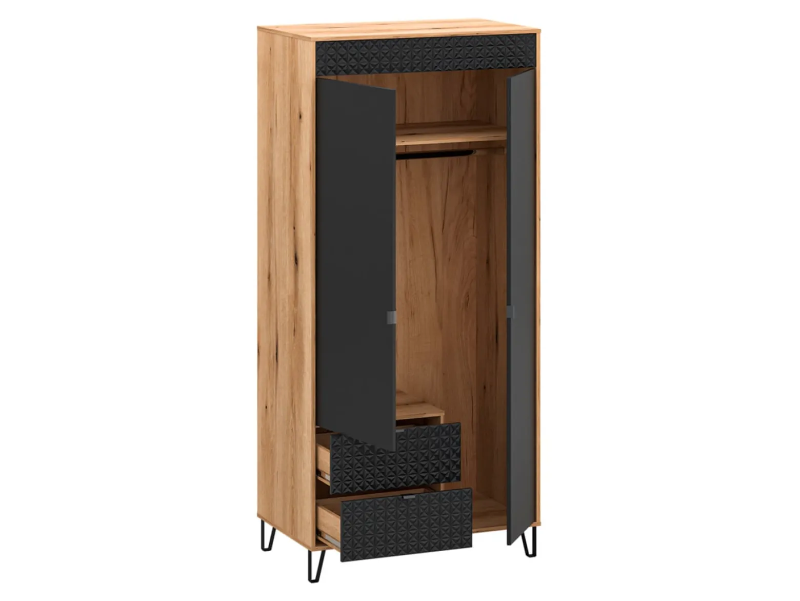 Szafa dwudrzwiowa Bellano 94 cm z 2 szufladami dąb evok/czarny