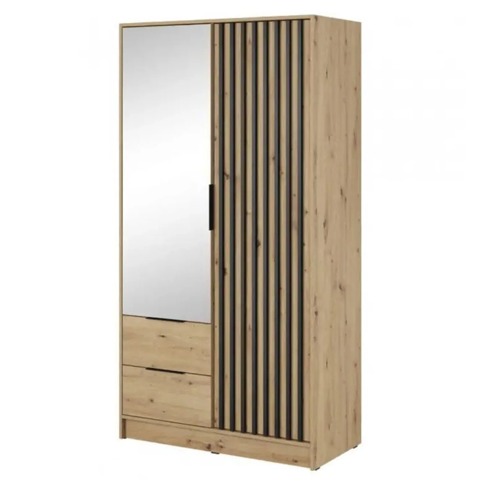 Szafa dwudrzwiowa Nelly 2D z lamelami i lustrem dąb artisan