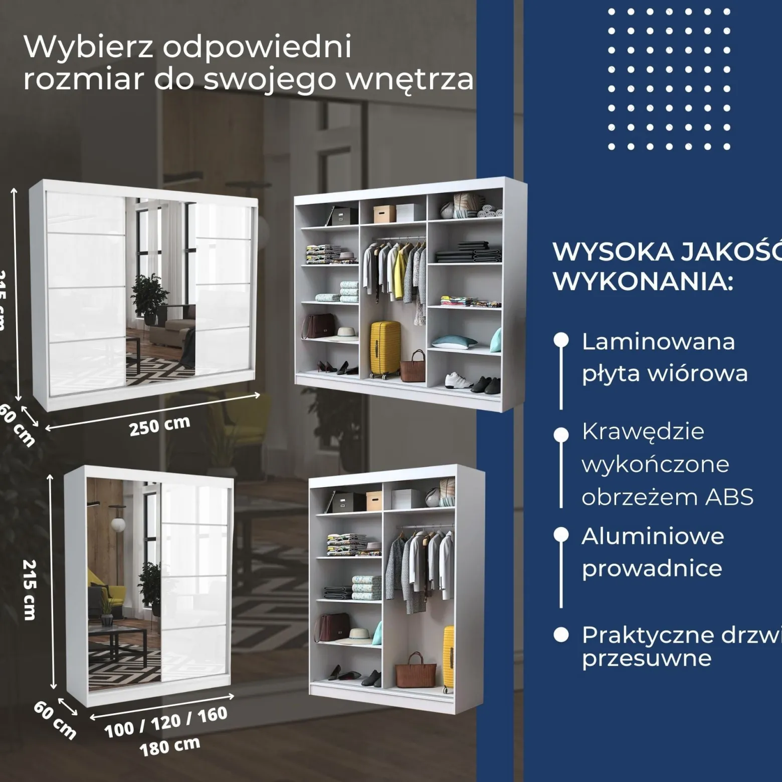 Szafa garderoba przesuwna BRENT 160 cm SUZAN POŁYSK ARTISAN