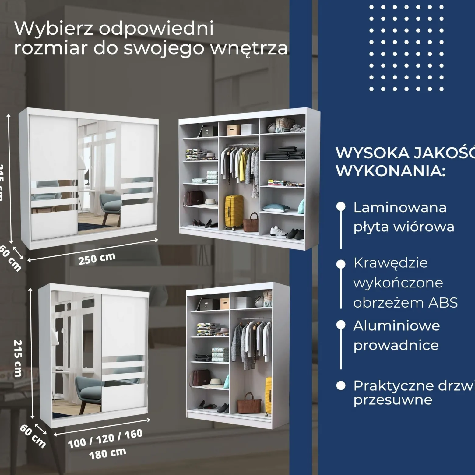 Szafa garderoba przesuwna BRENT 250 cm HENRY BIAŁY